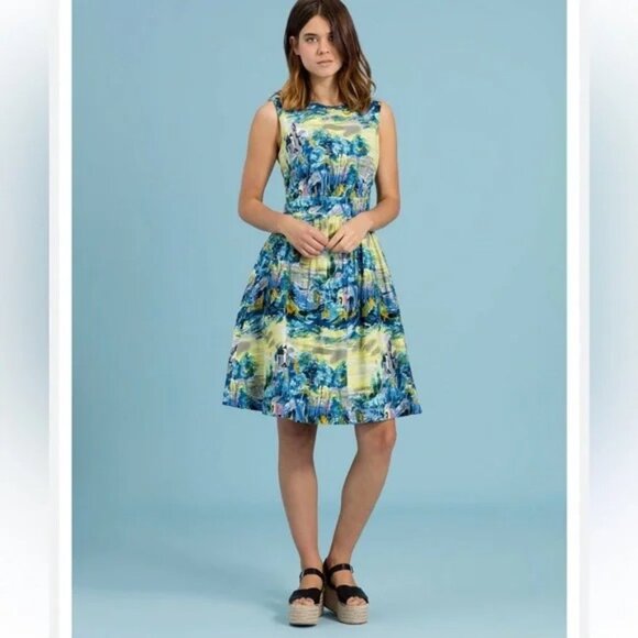 Emily and Fin Dresses & Skirts - Emily and Fin Painted Tuscan Landscape “Lucy” Dress Retro Fit and Flare Size M
